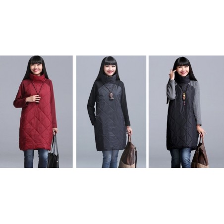 Turtleneck Loose Patchwork Tunic Winter DressDresses