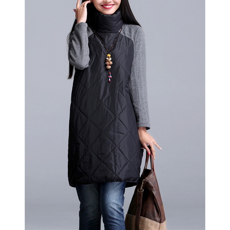 VestidosTurtleneck Loose Patchwork Tunic Winter Dress VestidosTurtleneck Loose Patchwork Tunic Winter Dress