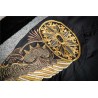 Black bomber jacket with embroidered golden wingsJackets