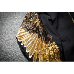 Black bomber jacket with embroidered golden wingsJackets