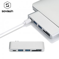 Accesorios5 en 1 USB 3 Hub Multi Tipo C Splitter Adaptador de tarjeta lector