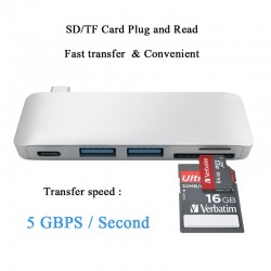 Accesorios5 en 1 USB 3 Hub Multi Tipo C Splitter Adaptador de tarjeta lector