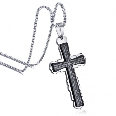 Cross with Spanish bible - stainless steel necklace - unisexNecklaces