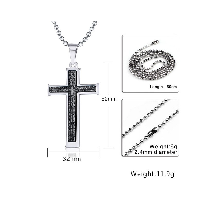 Cross with Spanish bible - stainless steel necklace - unisexNecklaces