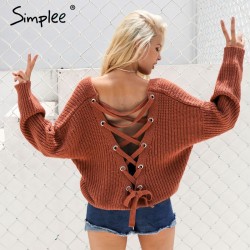 Backless Lace-Up pullover - sweater knittedHoodies & Jumpers