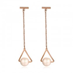 Triangles & pearls - rose gold long earringsEarrings