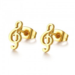 Golden music note stud earrings