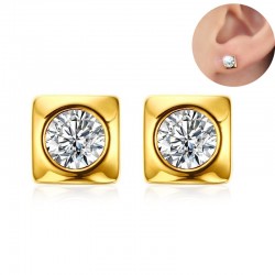 Round crystal stud gold square earrings