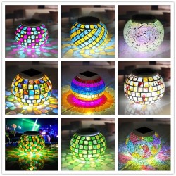 Solar Powered Mosaic Glass Ball Garden Light Lamp WaterproofGarden