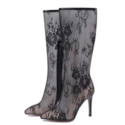 BotasBotas de verano de Mid-Half Thin High Heels Pointed Toe Zipper