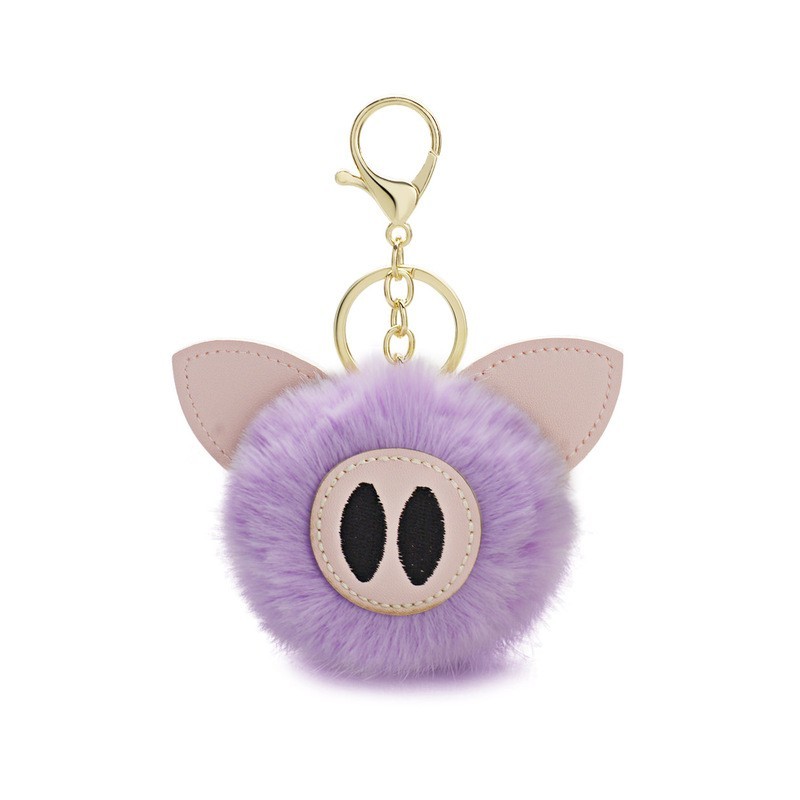 Fur pompom - piggy - keyringKeyrings