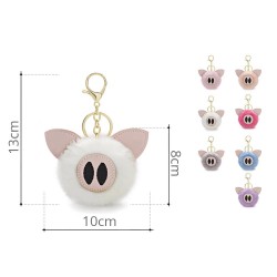 Fur pompom - piggy - keyringKeyrings