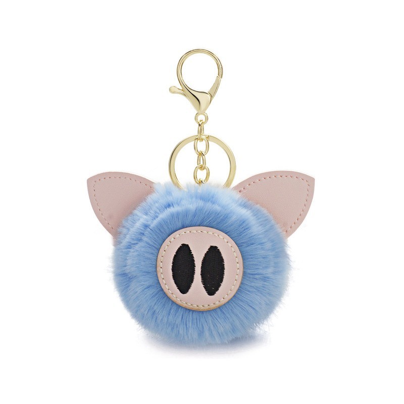Fur pompom - piggy - keyringKeyrings