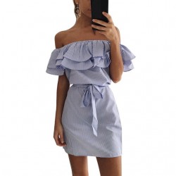 Vestidoshombros sin tirantes volantes mini vestido
