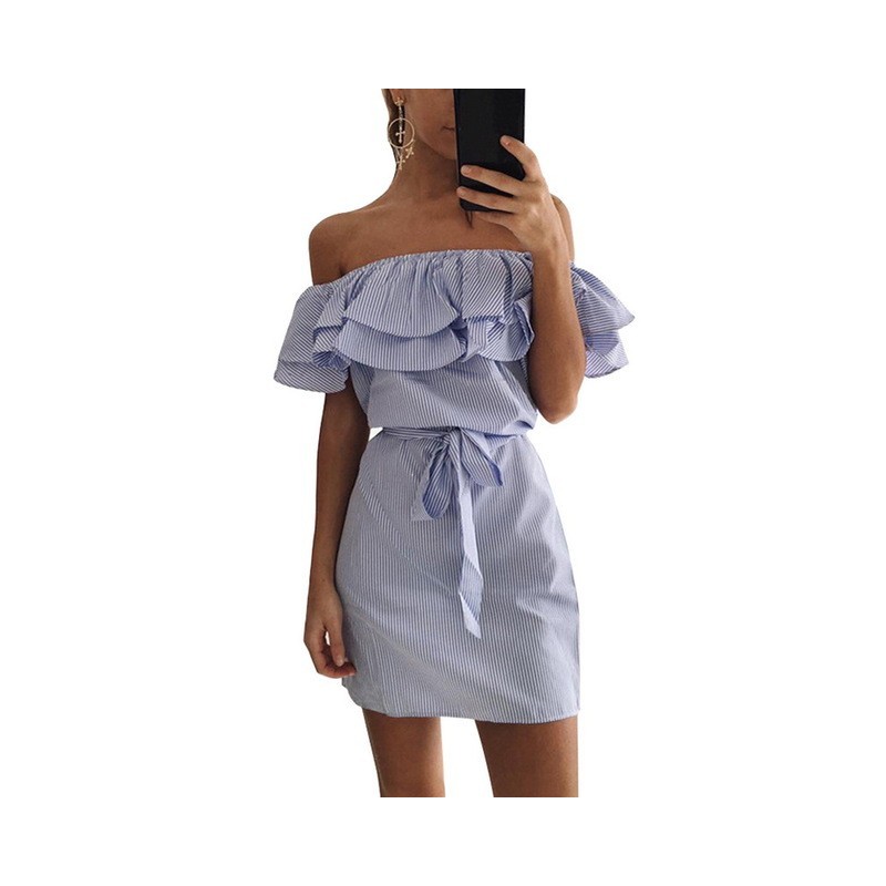 Vestidoshombros sin tirantes volantes mini vestido Vestidoshombros sin tirantes volantes mini vestido