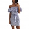 Vestidoshombros sin tirantes volantes mini vestido