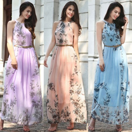 Chiffon floral print maxi dressDresses