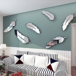 Pegatinas de pared3D plumas espejo pared pegatinas papel pintado