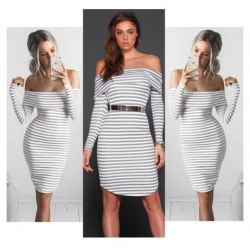 Off shoulders striped pencil dressDresses