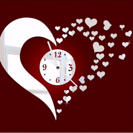 Pegatinas de pared3D espejo corazón de la pared del reloj pegatina