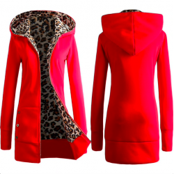 Leopard fleece hooded jacketJackets