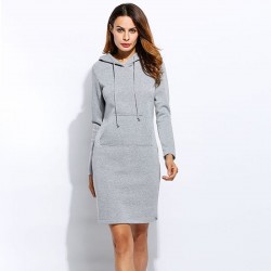 Fleece hooded dress with pockets - long sweaterDresses