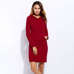 Fleece hooded dress with pockets - long sweaterDresses