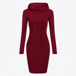 Fleece hooded dress with pockets - long sweaterDresses