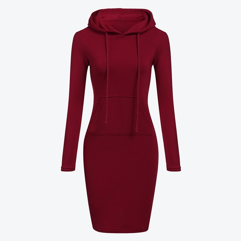 Fleece hooded dress with pockets - long sweaterDresses Fleece hooded dress with pockets - long sweaterDresses