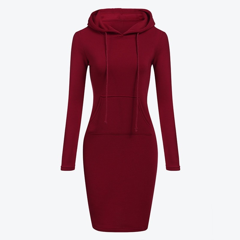 Fleece hooded dress with pockets - long sweaterDresses