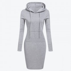 Fleece hooded dress with pockets - long sweaterDresses