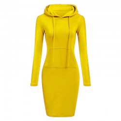 Fleece hooded dress with pockets - long sweaterDresses