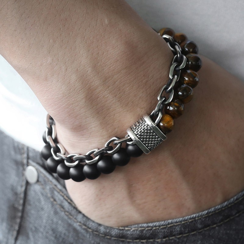 PulserasPulsera de acero inoxidable con piedras naturales PulserasPulsera de acero inoxidable con piedras naturales