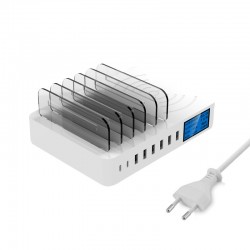 8 Port USB charger with wireless charging - Type-C - LED display and standChargers