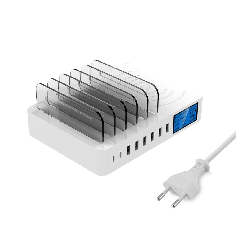 8 Port USB charger with wireless charging - Type-C - LED display and standChargers