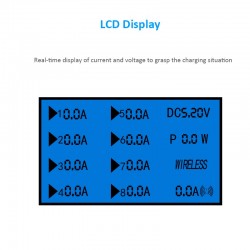 8 Port USB charger with wireless charging - Type-C - LED display and standChargers