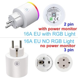 EnchufesWifi plug with power monitor - 16A EU RGB - toma inteligente inalámbrica con control de voz para Google Home Alexa