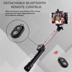 Palos selfiesTripod Bluetooth selfie stick con botón de obturador para smartphone