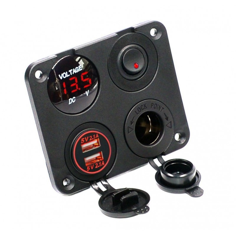 DiagnósticoCargador doble USB 2.1A+2.1A + 12V & interruptor LED voltímetro 4 en 1 panel cargador para coche & moto DiagnósticoCargador doble USB 2.1A+2.1A + 12V & interruptor LED voltímetro 4 en 1 panel cargador para coche & moto