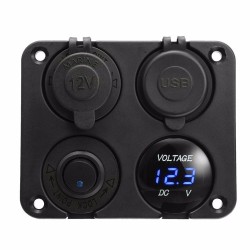 DiagnósticoCargador doble USB 2.1A+2.1A + 12V & interruptor LED voltímetro 4 en 1 panel cargador para coche & moto