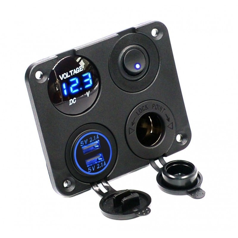 DiagnósticoCargador doble USB 2.1A+2.1A + 12V & interruptor LED voltímetro 4 en 1 panel cargador para coche & moto DiagnósticoCargador doble USB 2.1A+2.1A + 12V & interruptor LED voltímetro 4 en 1 panel cargador para coche & moto