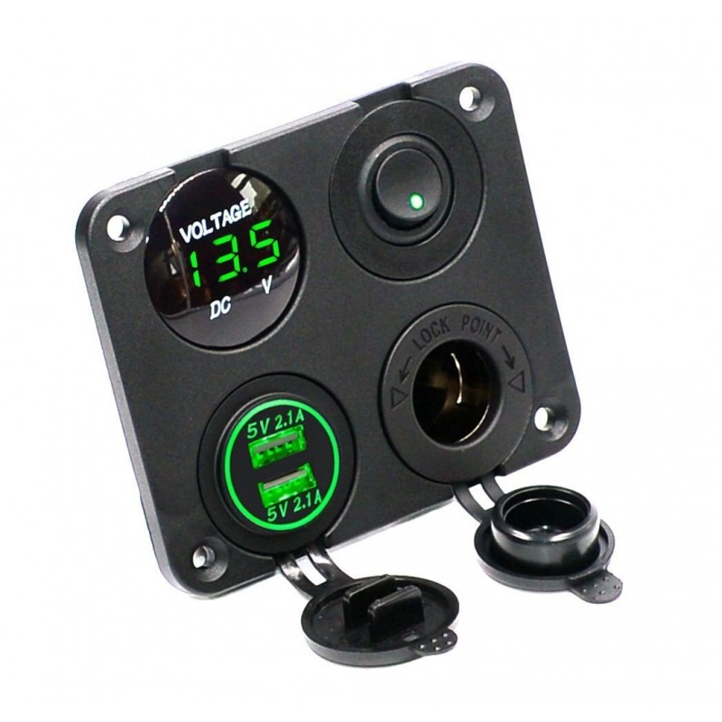 Dual USB socket charger 2.1A+2.1A + 12V & ON-OFF switch LED voltmeter 4 in 1 charger panel for car & motorcycleDiagnosis Dual USB socket charger 2.1A+2.1A + 12V & ON-OFF switch LED voltmeter 4 in 1 charger panel for car & motorcycleDiagnosis