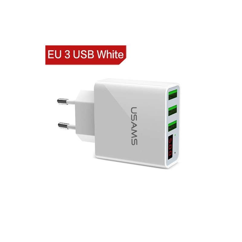 3.4A smart fast 3 port USB charger with LED display - EU plugChargers