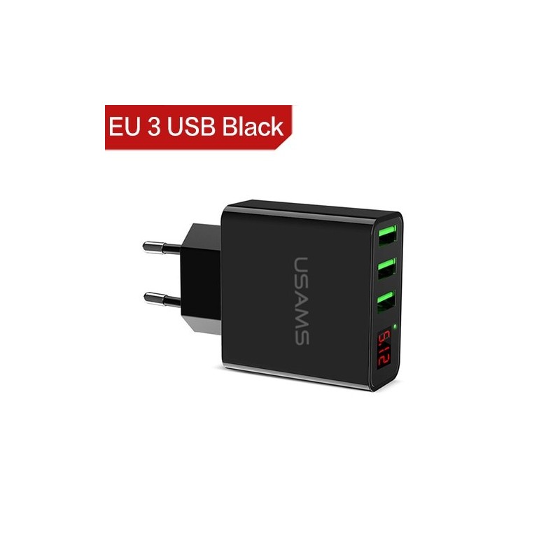 3.4A smart fast 3 port USB charger with LED display - EU plugChargers