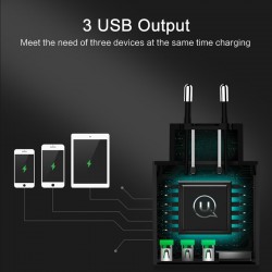 3.4A smart fast 3 port USB charger with LED display - EU plugChargers