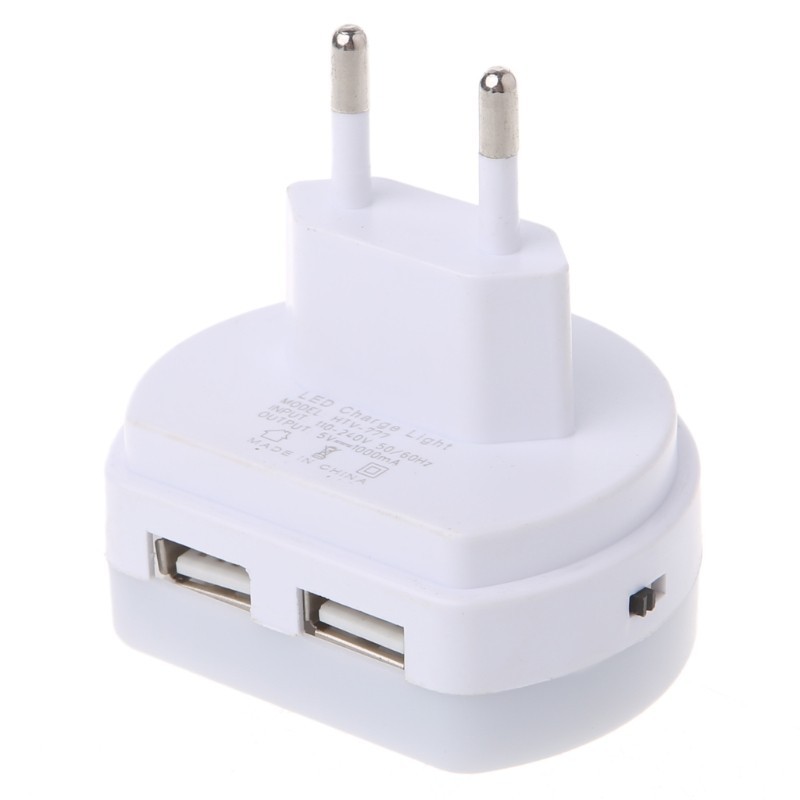LED dual USB charger plug with sensor lightChargers
