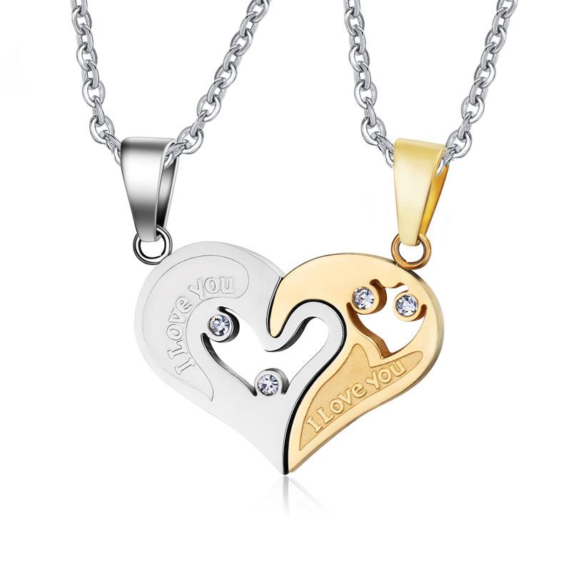I Love You - heart - stainless steel pendant with necklace - 2 piecesNecklaces