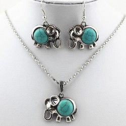 Conjuntos de joyasCollar & pendientes con el elefante azul antiguo - conjunto de joyas