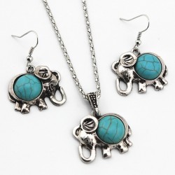 Conjuntos de joyasCollar & pendientes con el elefante azul antiguo - conjunto de joyas