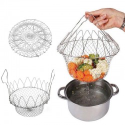 CocinaCargador plegable - cesta de cocción de malla de acero inoxidable